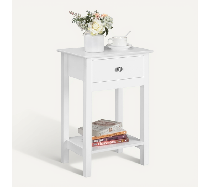 Table De Chevet Compacte Table De Nuit En Bois Mdf Blanc