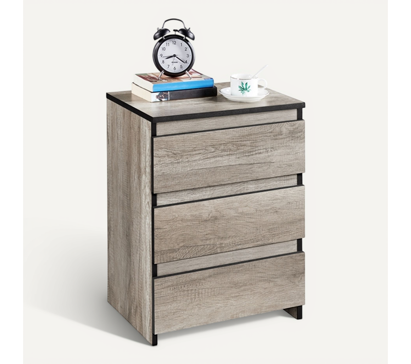 Table De Chevet En Bois Avec 3 Tiroirs Gris