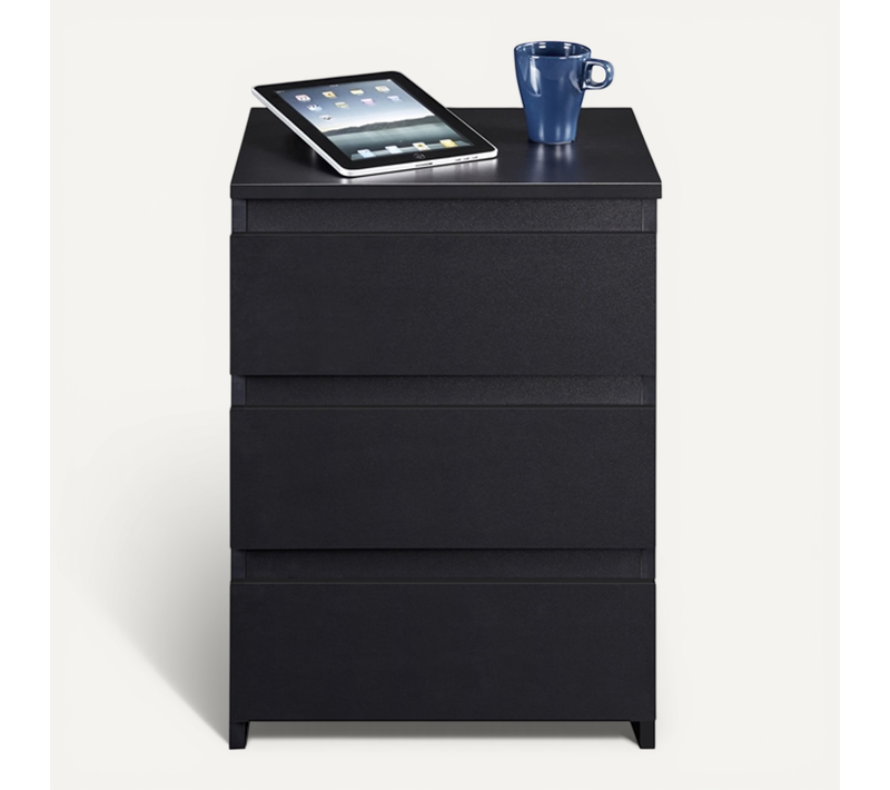 Table De Chevet En Bois Avec 3 Tiroirs Noir