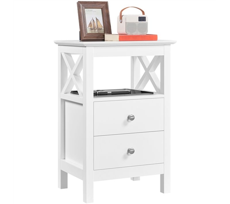 Table De Chevet à 2 Tiroirs Avec Étagère De Rangement 40x30x60 Cm