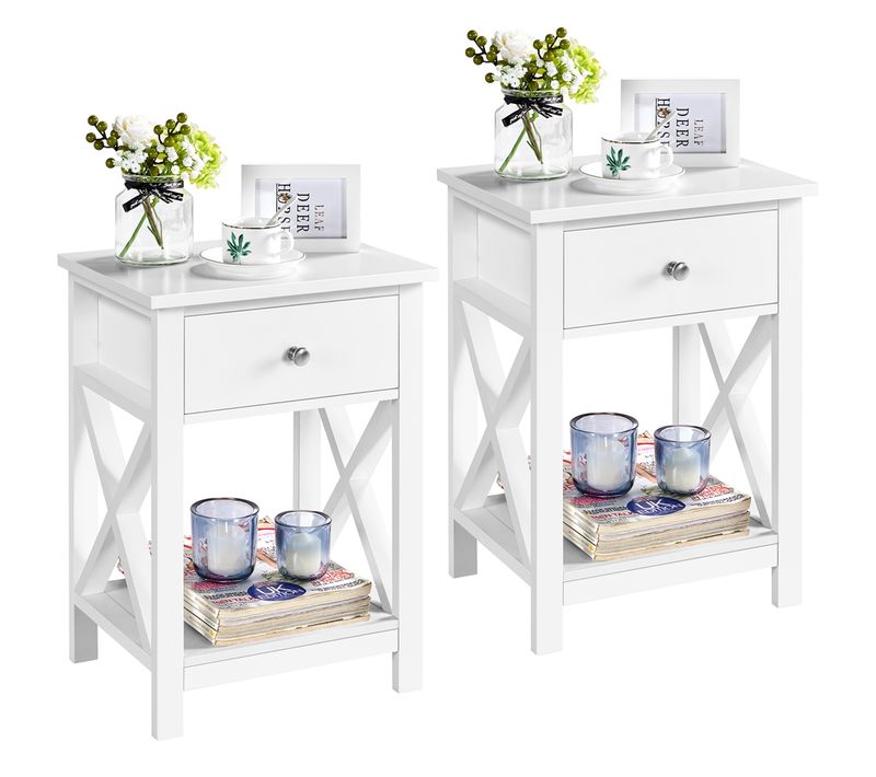 Lot De 2 Tables De Chevet En Bois, Table De Nuit Adulte, 1 Tiroir