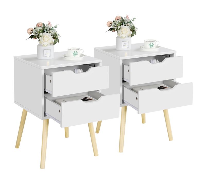 Table De Chevet Lot De 2 Blanche, Table De Nuit Pour Adulte, Chevet Du Lit En Bois, Style Scandinave
