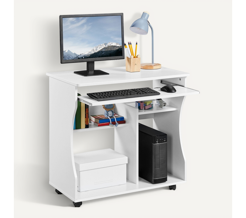 Meuble Bureau Droit Informatique Pour Ordinateur à Roulettes Blanc