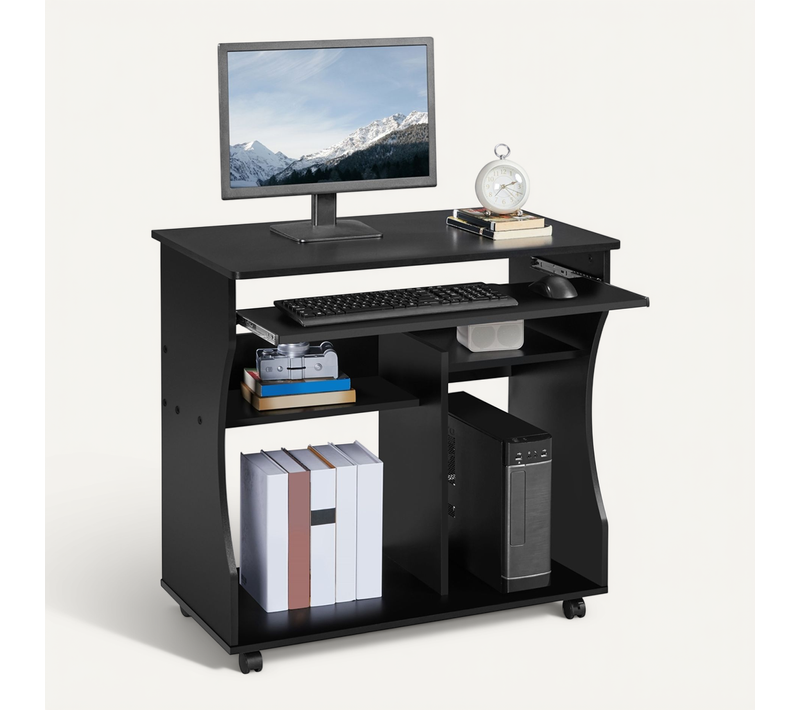 Meuble Bureau Droit Informatique Pour Ordinateur à Roulettes Noir