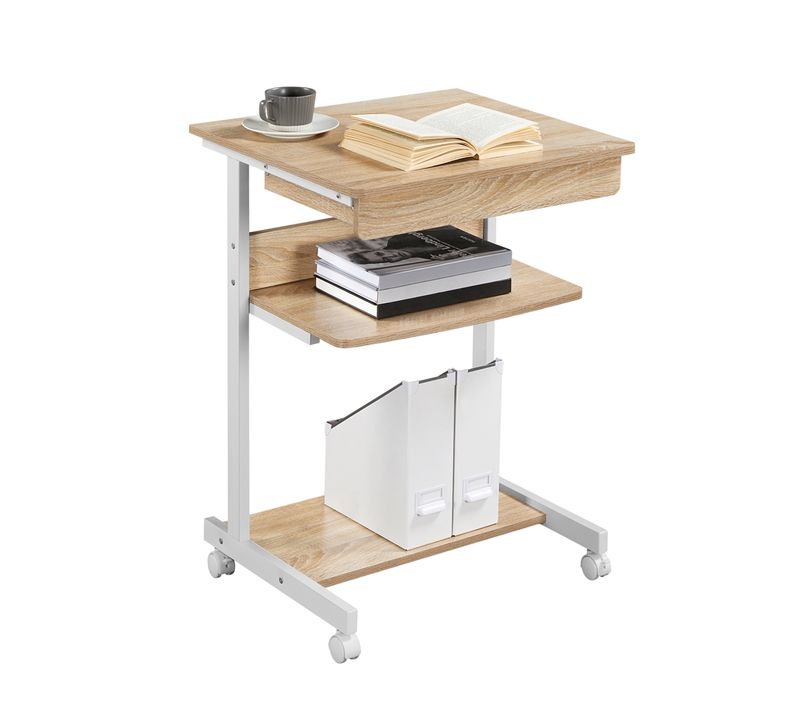 Table Informatique Bureau D'ordinateur Portable Roulant Poste De Travail 56 X 51 X 79 Cm Chêne Clair