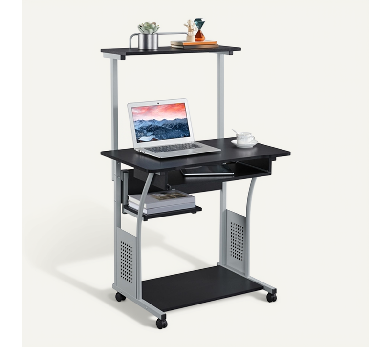 Bureau Informatique Avec 3 Tablettes De Rangement Noir