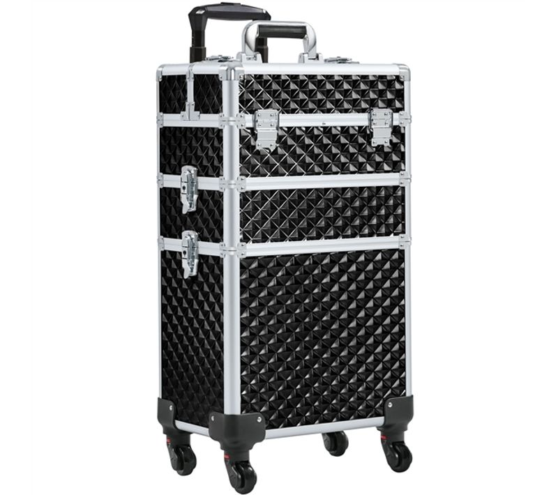 Valise De Maquillage 3 En 1 Coque Gaufrée Brillante Noir