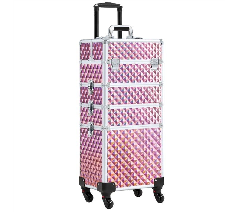 Grande Valise à Maquillage Mallette Maquillage 4 En 1 Rose Pailleté