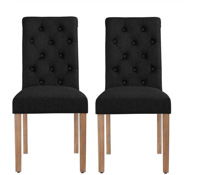 Lot 2 Chaises De Salle à Manger/salon Avec Chêne Tissu Pour Maison Bureau Cuisine Hôtel Noir