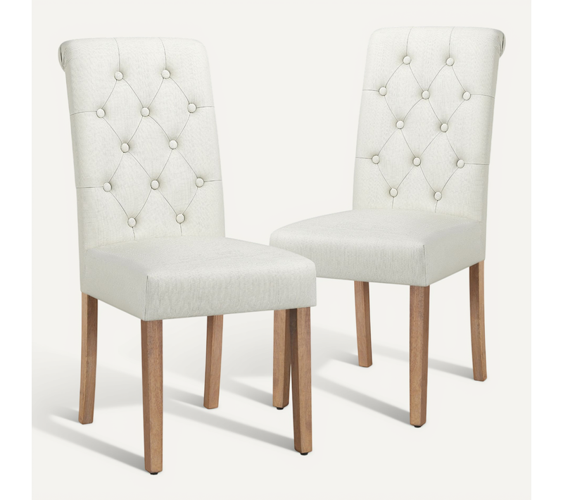 Lot 2 Chaises De Salle à Manger Avec Chêne Tissu Beige