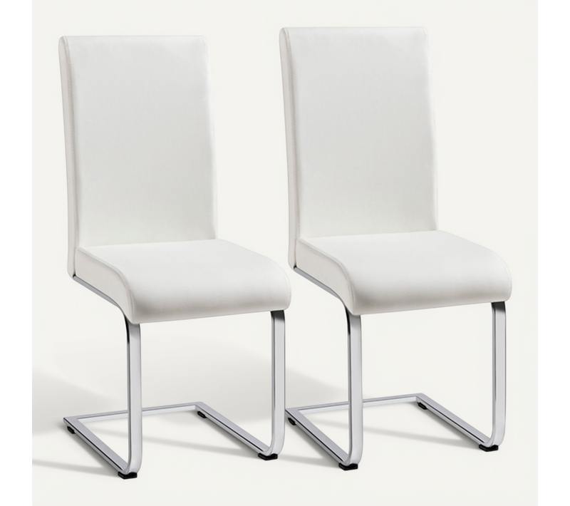 Lot De 2 Chaises De Salle à Manger Assise En Similicuir Rembourrée Épais Cadre En Métal Blanc