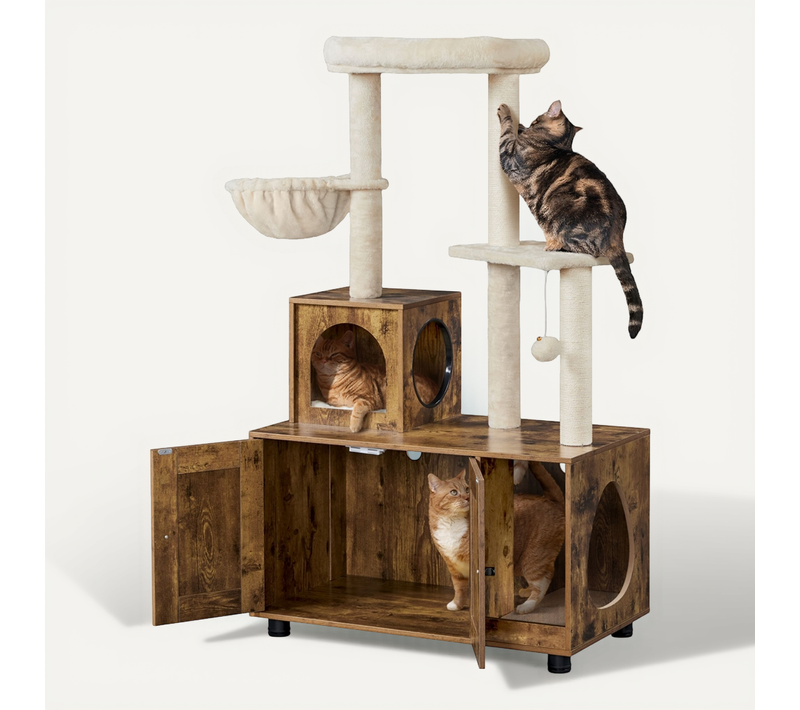 Arbre à Chat Avec Litière Maison Pour Chat Table D'appoint 80 × 45 × 134,5 Cm
