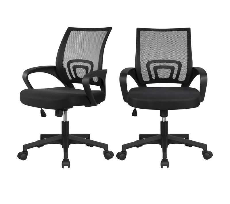 Lot De 2 Chaises Bureau à Roulettes Pivotante Maille Avec Grand Siège