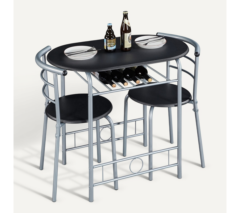 Ensemble Table à Manger Ronde Avec 2 Chaises Noir