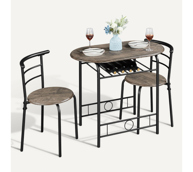 Ensemble Table à Manger Ronde Avec 2 Chaises Brun