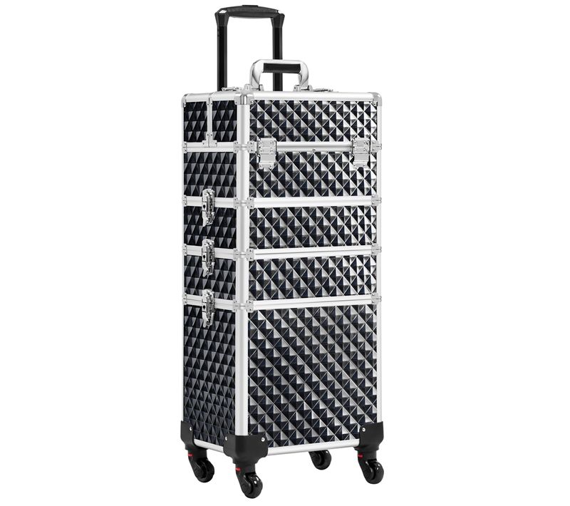 Grande Valise Maquillage 4 En 1 Avec Roulettes Et Poignée Télescopique, Noir Scintillant