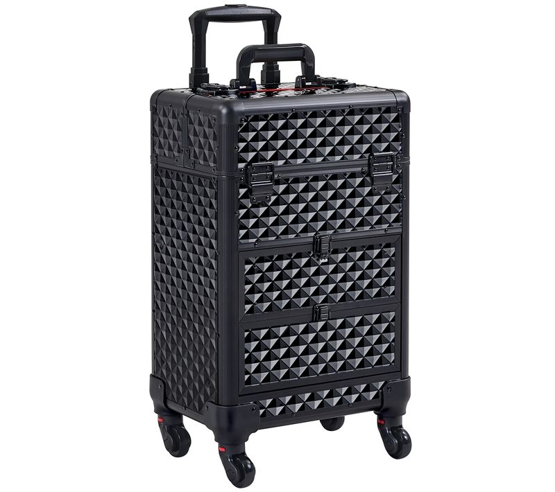 Valise De Maquillage Avec Tiroirs Mallette Cosmétique à Roulettes Pivotante à 360°, Noir