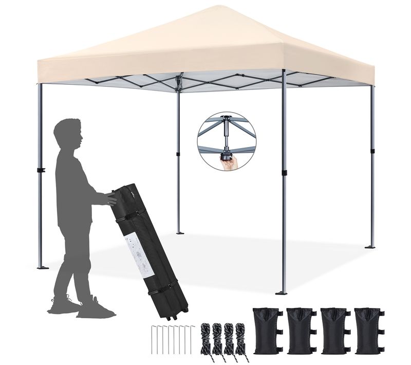 Tonnelle De Jardin 3×3m Tente De Camping Pliable Avec Sac De Transport Et Sable Et Chevilles Beige