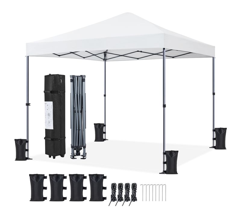 Tonnelle De Jardin 3×3m Tente De Camping Pliable Avec Sac De Transport Et Sable Et Chevilles Blanc