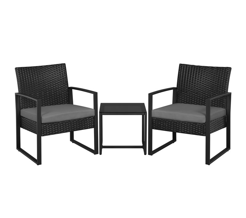 Ensemble Mobilier De Jardin 3 Pièces En Rotin Avec Table Basse Et 2 Fauteuils, Noir/gris
