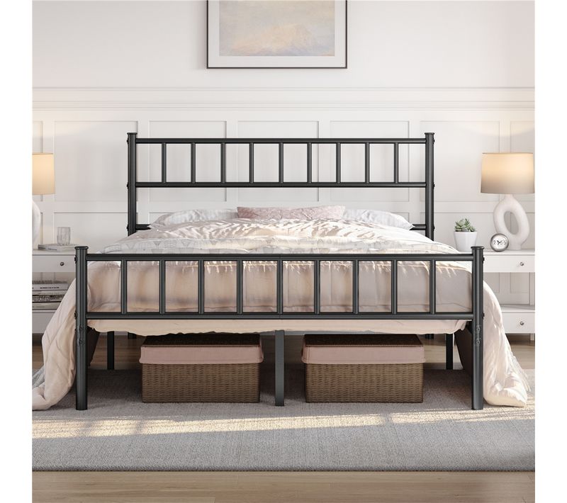 Cadre De Lit Double 160×200 Cm Avec Sommier à Lattes Surface De Couchage, King Size Noir