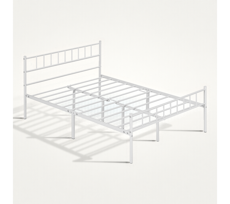 Cadre De Lit Double 140×200 Cm Avec Sommier à Lattes Surface De Couchage, Blanc