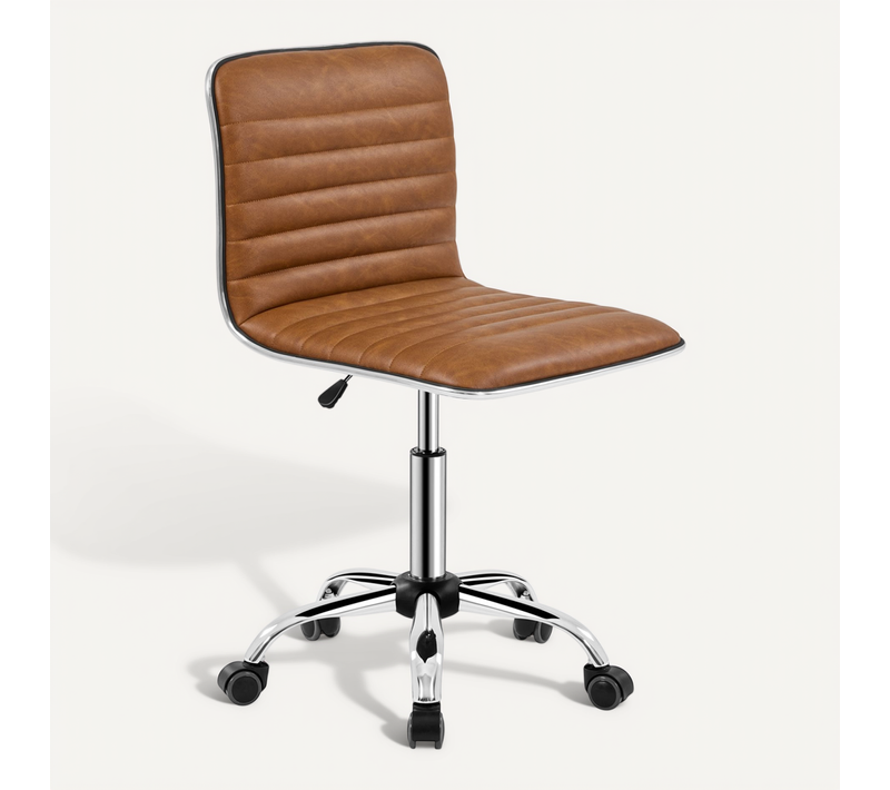 Chaise De Bureau Moderne En Similicuir Sans Accoudoirs, Brun Rustique