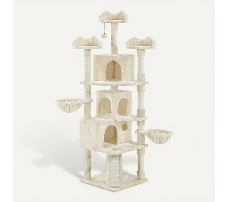 Grand Arbre à Chat Multiniveau Avec Multiples Perchoirs Cachettes Griffoir, Beige