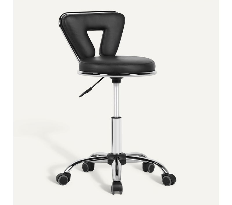 Tabouret de Bureau Chaise dactylo En Similicuir Et Métal Avec Assise Réglable Et Roulettes, Noir