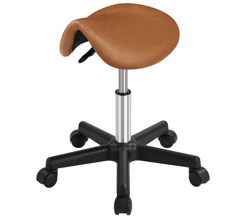 Tabouret de Bureau Chaise dactylo à Roulettes  Réglable En Hauteur En Similicuir, Brun Rustique