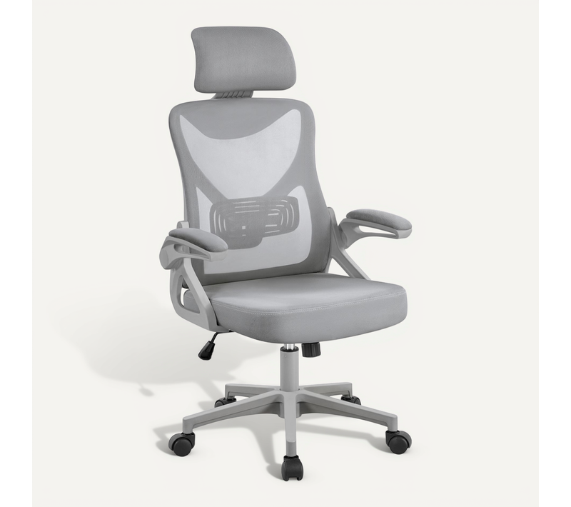 Fauteuil De Bureau Réglable Chaise De Bureau En Maille Avec Appui-tête Support Lombaire Gris