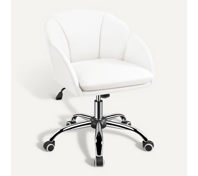 Chaise Bureau Design Fleur En Similicuir Réglable En Hauteur Avec Dossier Arrondi Inclinable, Blanc