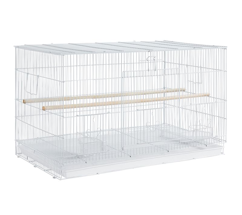 Cage à Oiseaux Avec Espace Spacieuse, Plateau Coulissant Et 2 Perchoirs En Bois, Blanc