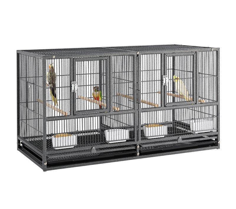Cage à Oiseaux Large Empilable Cadre En Métal Cage D’élevage Divisée Pour Petits Oiseaux, Noir
