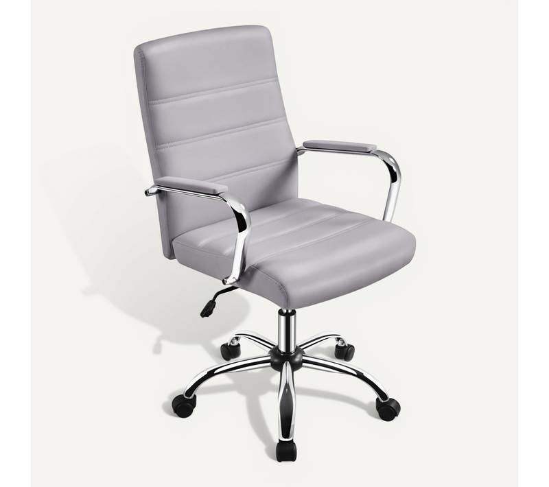 Chaise De Bureau En Similicuir Fauteuil De Bureau Moderne Inclinable Gris Clair