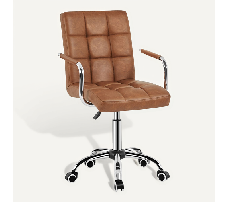 Chaise De Bureau En Simili Cuir Réglable En Hauteur Avec Cadre En Métal Électroplaqué, Brun Rétro