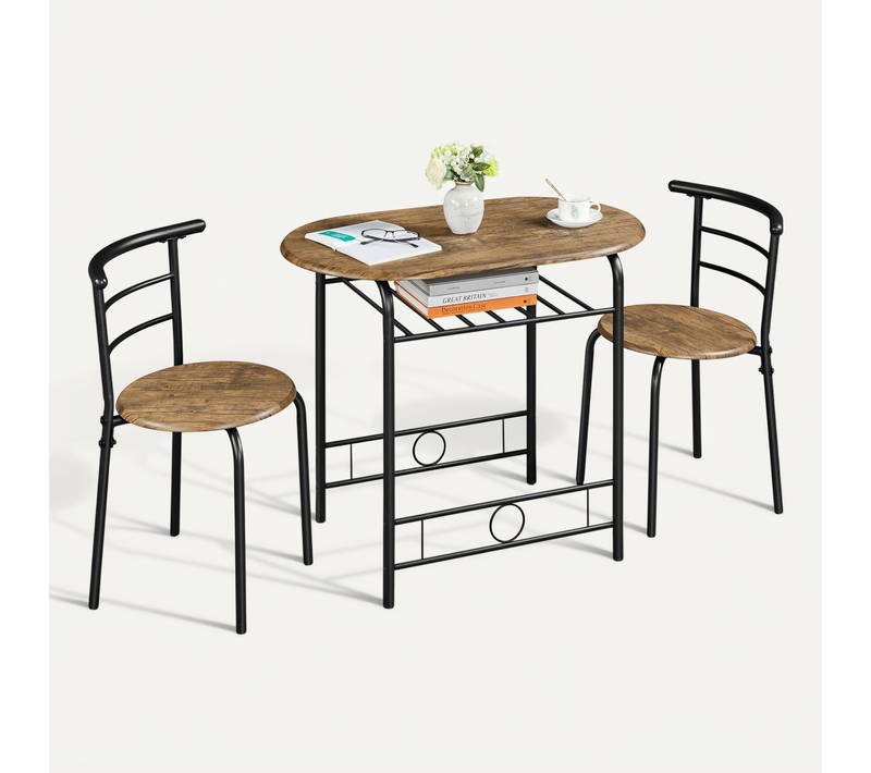 Ensemble Table De Salle à Manger Avec 2 Chaises En Bois Mdf 90×53×75,5 Cm Brun Clair