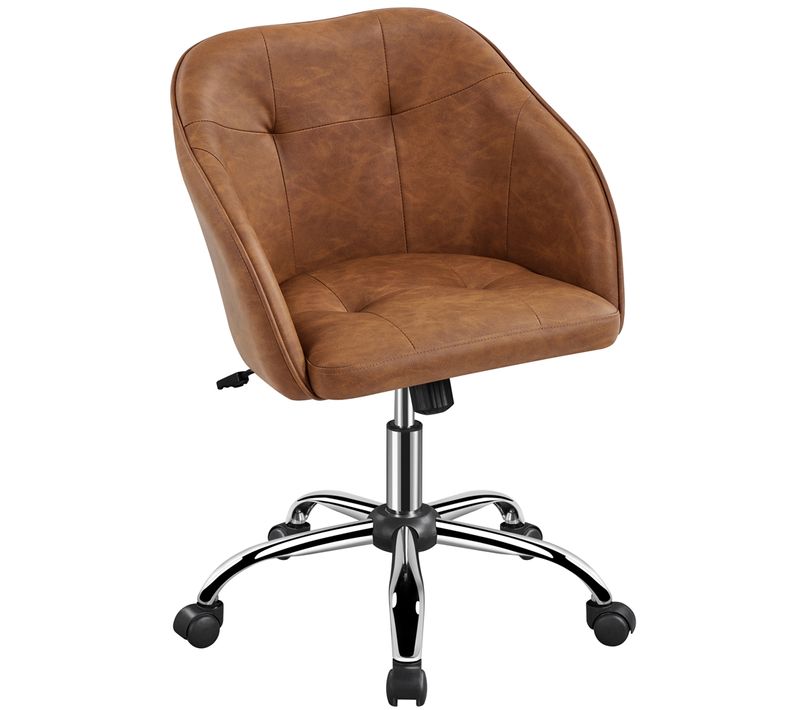 Chaise De Bureau En Tissu Bouclette Avec Roulettes Et Hauteur D'assise Réglable, Brun Rustique