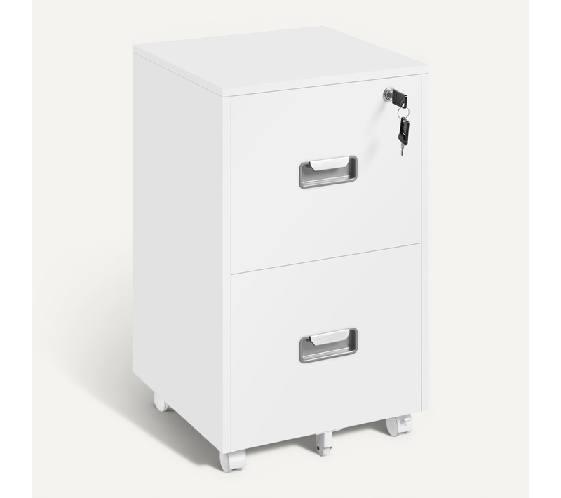 Caisson De Bureau à Roulettes Avec 2 Tiroirs Caisson De Rangement En Bois, Blanc