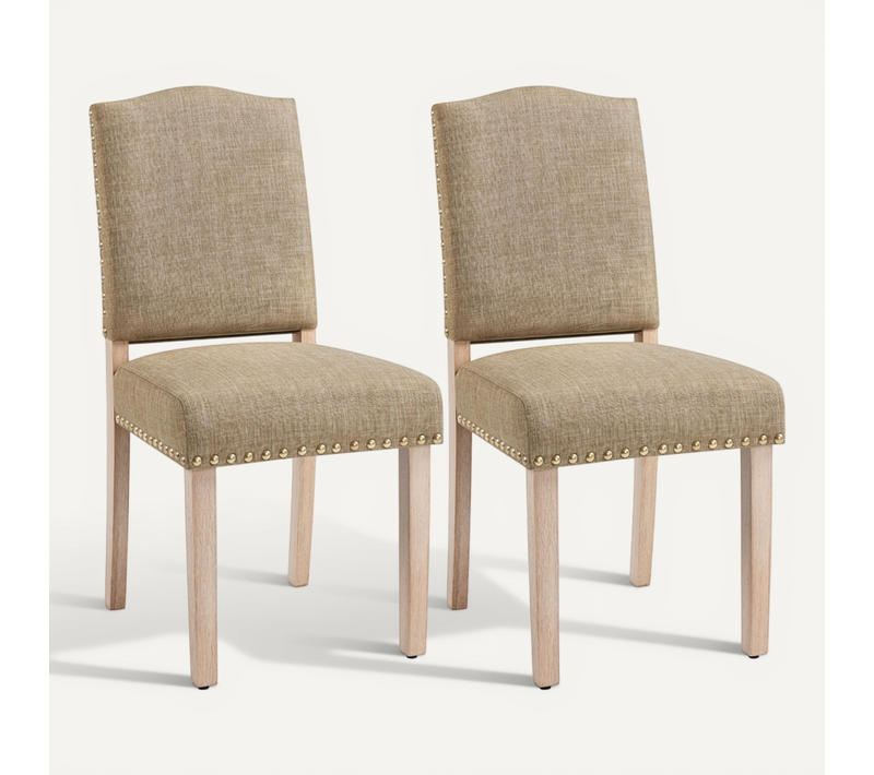 Lot De 2 Chaises De Salle à Manger à Haut Dossier Avec Pieds En Bois Massif, Kaki