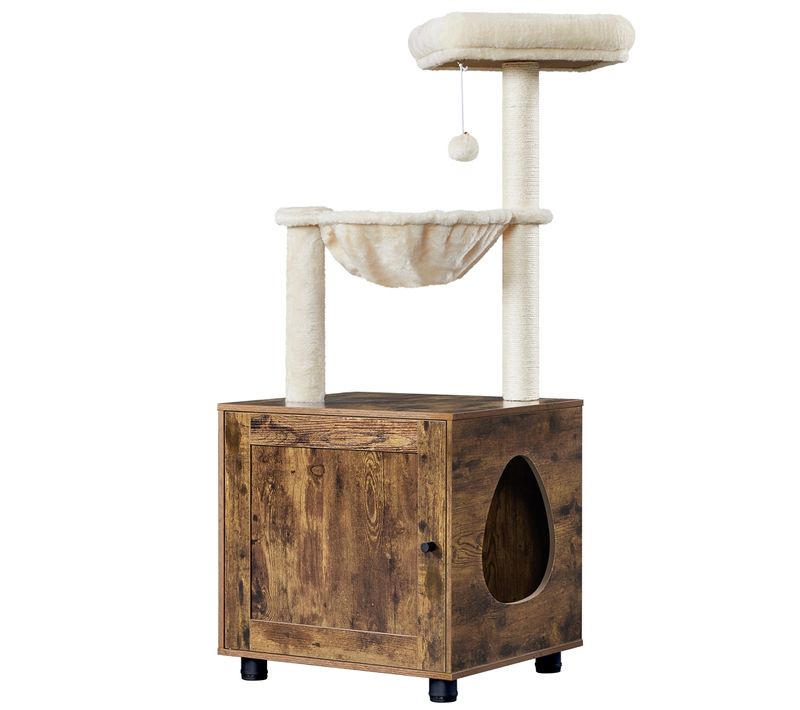 Petit Arbre à Chat Avec Litière, Niche Et Panier Griffoirs Cordes En Sisal, Brun Rustique/ Beige