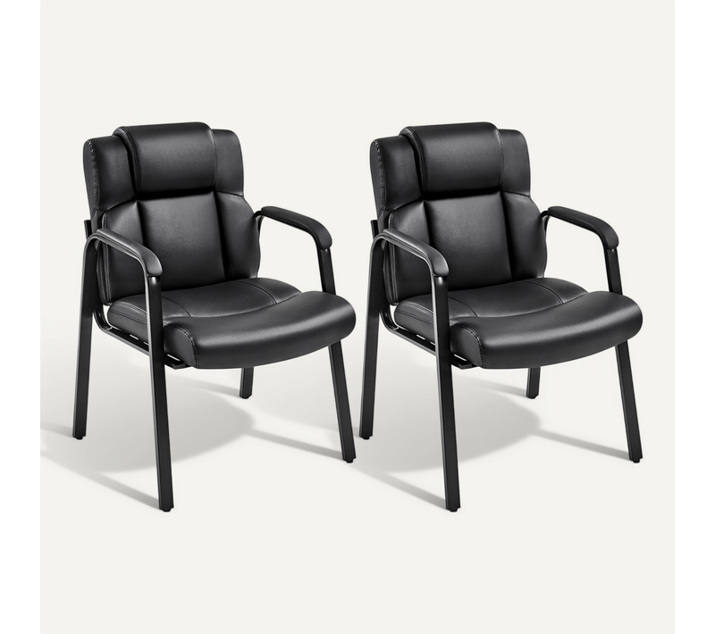 Lot De 2 Chaises Visiteur Avec Accoudoir En Similicuir, Siège Capitonné Et Rembourré, Noir