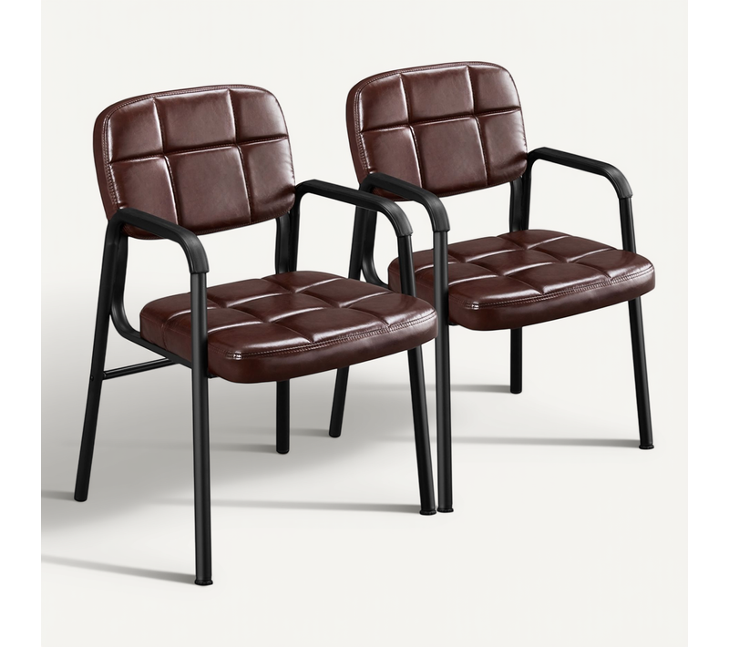 Lot De 2 Chaises Visiteur Avec Accoudoir Chaise D’accueil Rembourré En Similicuir, Brun