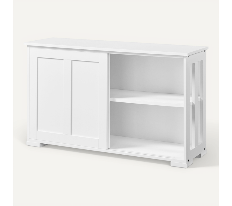 Buffet En Bois Avec 2 Portes Coulissantes Et Étagère Réglable En Hauteur, Blanc