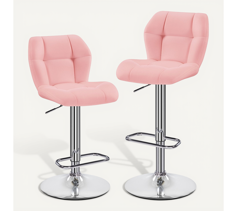 Lot De 2 Tabourets Chaises De Bar Design Capitonné En Similicuir Hauteur D'assise Réglable, Rose
