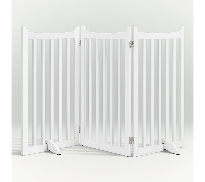 Barrière De Sécurité Chien En Bois à 3 Panneaux Avec 2 Pieds De Support, Blanc