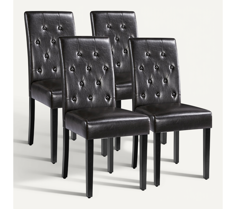 Lot De 4 Chaises De Salle à Manger Haut Dossier Capitonné Et Assise Rembourrées, Marron