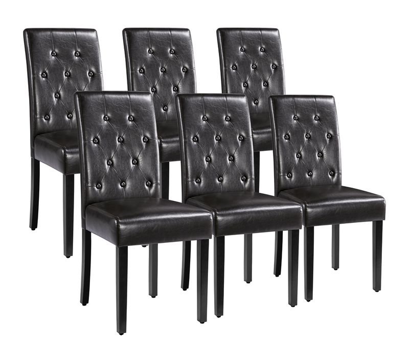Lot De 6 Chaises De Salle à Manger Haut Dossier Capitonné Et Assise Rembourrées, Marron