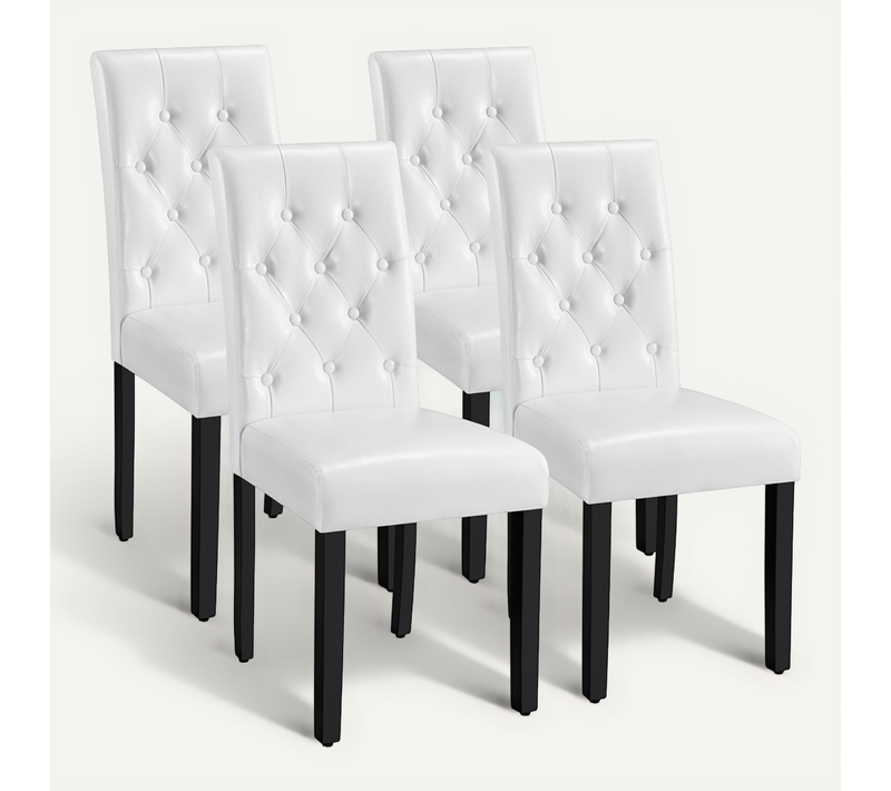 Lot De 4 Chaises De Salle à Manger Haut Dossier Capitonné Et Assise Rembourrées, Blanc