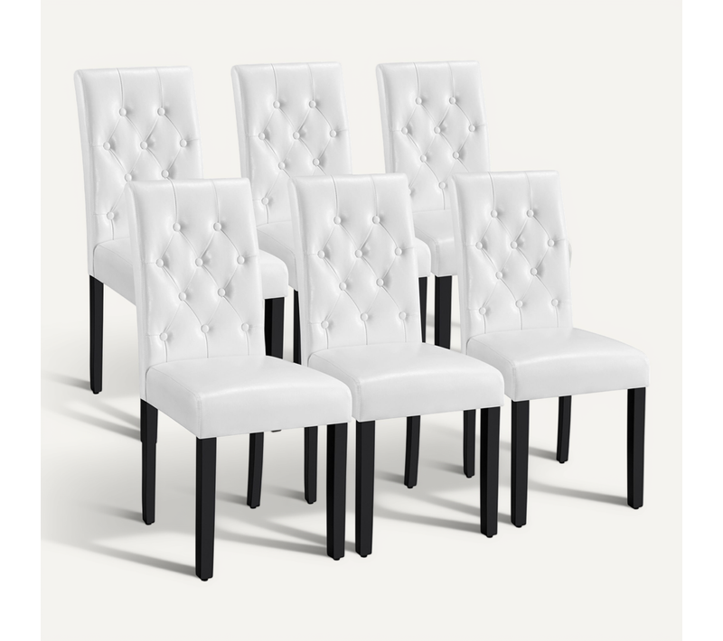 Lot De 6 Chaises De Salle à Manger Haut Dossier Capitonné Et Assise Rembourrées, Blanc
